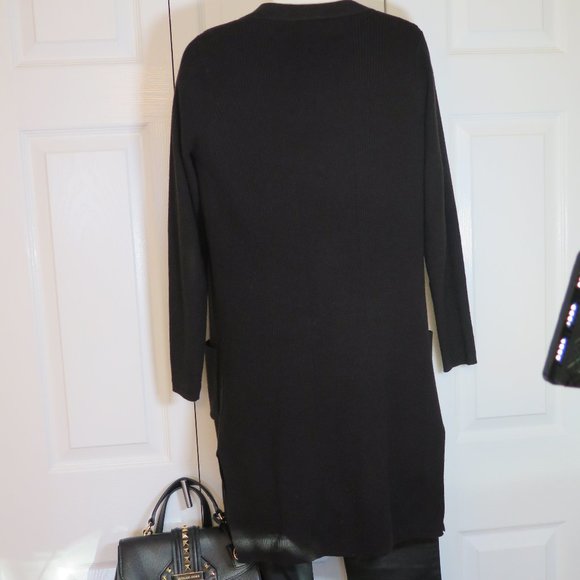 BLACK RIBBED EDGE TO EDGE CARDIGAN - Picture 10 of 14